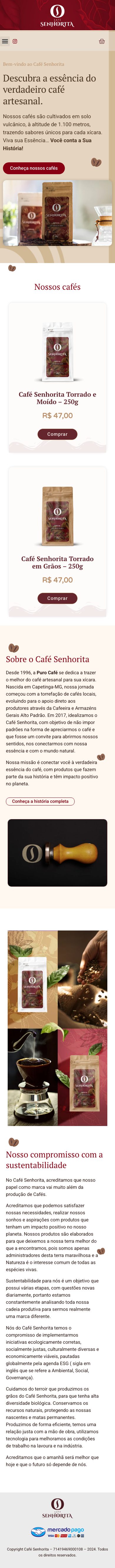 Versão mobile da loja virtual do Café Senhorita