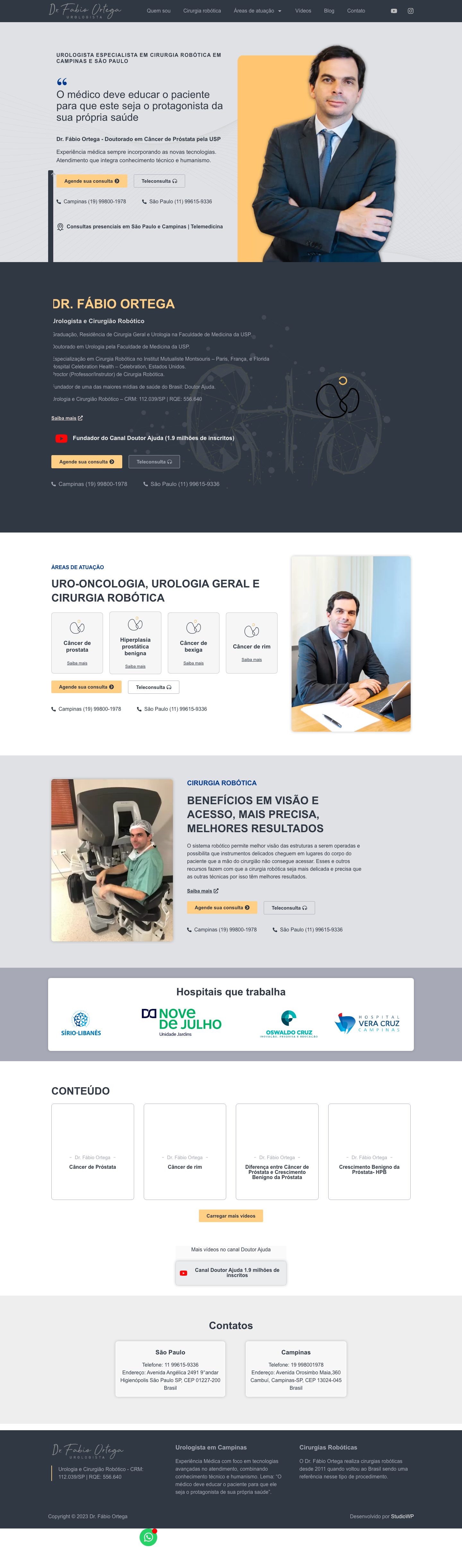 Página inicial do site do Dr. Fábio Ortega, urologista e cirurgião robótico