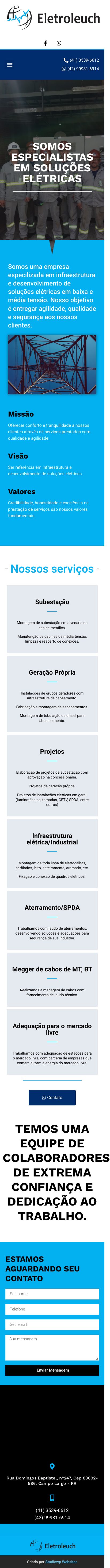 Versão mobile do site da Eletroleuch