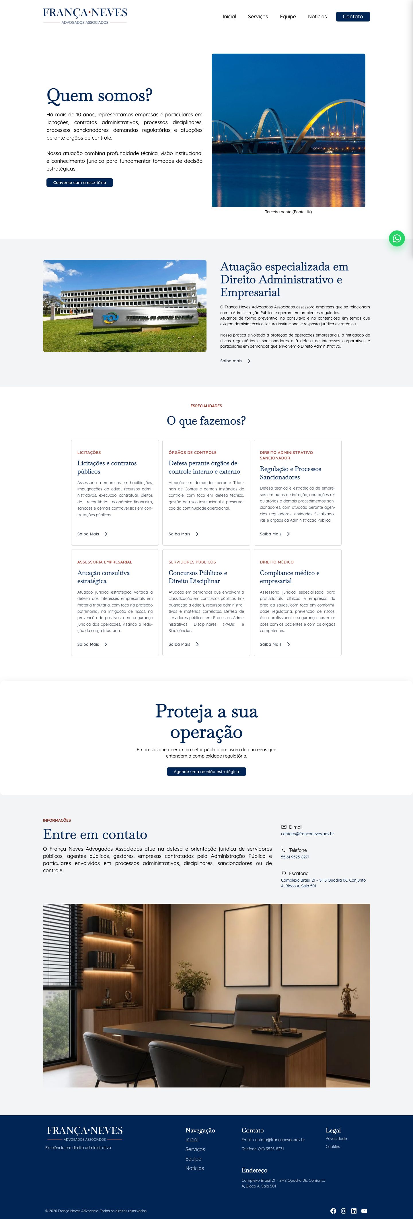 Página inicial do site do Franca Neves Advogados Associados