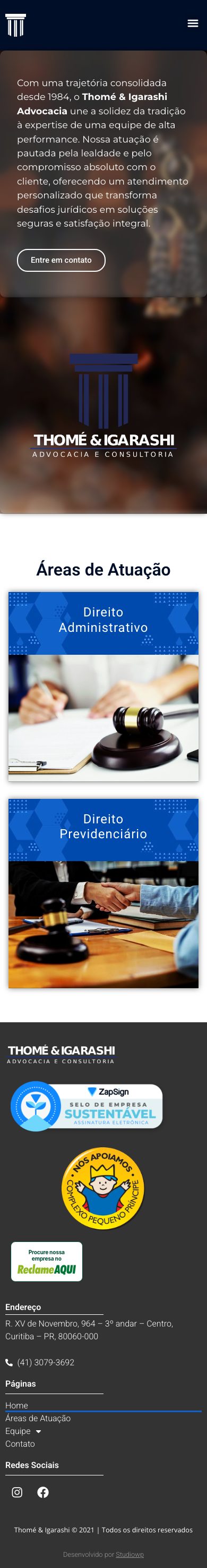 Versão mobile do site do escritório Thomé & Igarashi